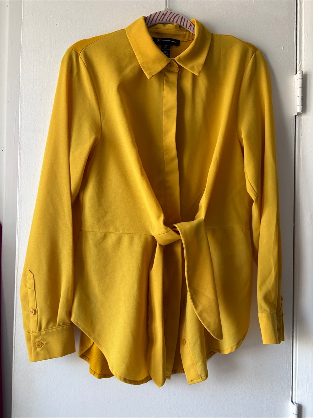 INC International Concepts Canary Yellow Tie-Front Button-Down Blouse